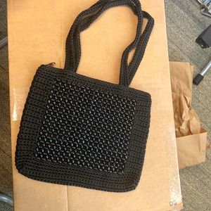 Black beaded, zipper handbag